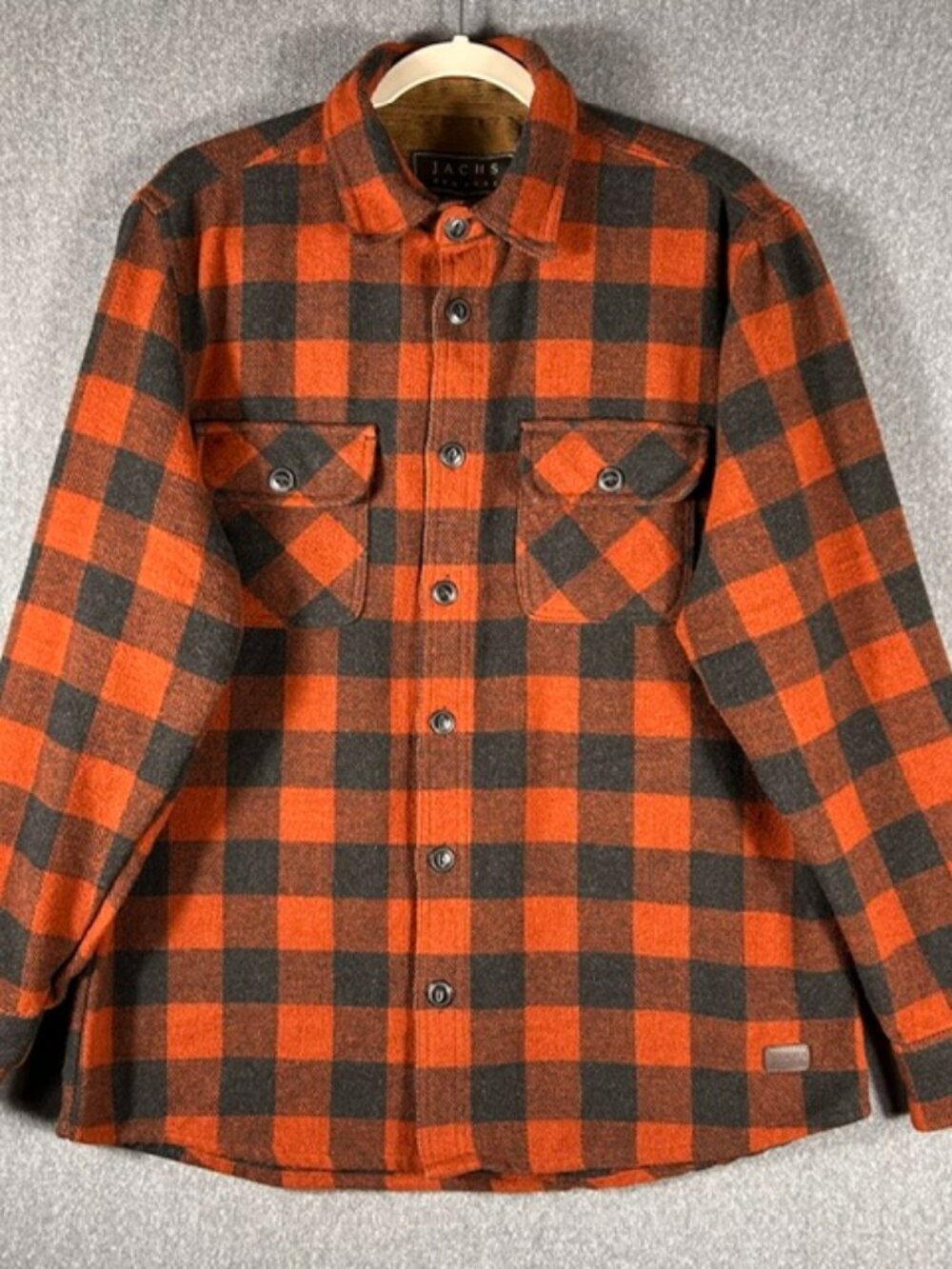 Jachs New York Mens Rugged Plaid Wool Blend Quilted Shirt Jacket Sz Large Rust